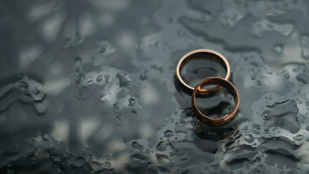 obrączki ślubne na deszczu symbol rozwodu